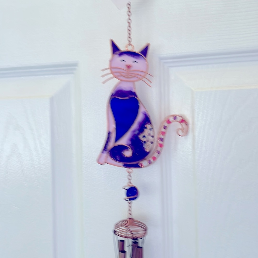 NWT Cat Windchime, stained glass with glass balls - Picture 2 of 5